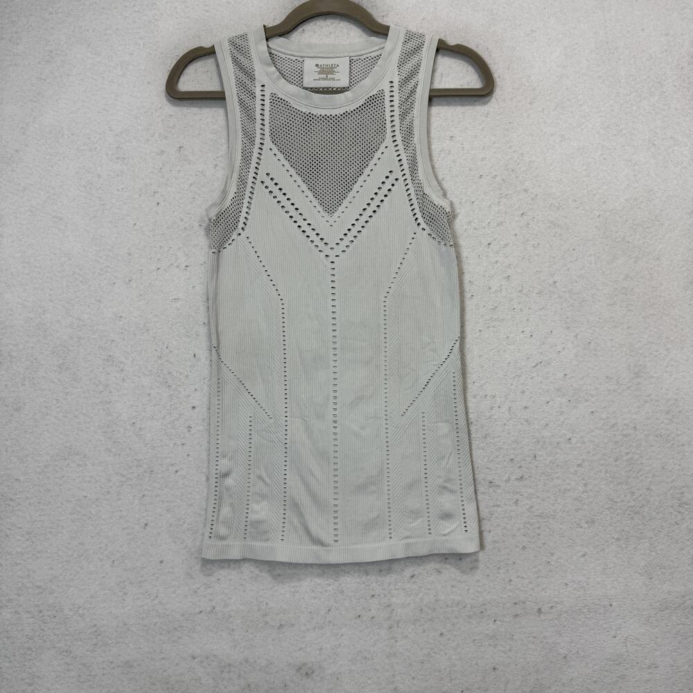 Athleta Tank Top Womens Small Gray Crew Neck Mesh Seamless Athletic Workout